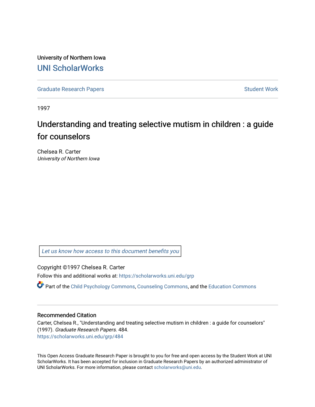 Understanding and Treating Selective Mutism in Children : a Guide for Counselors