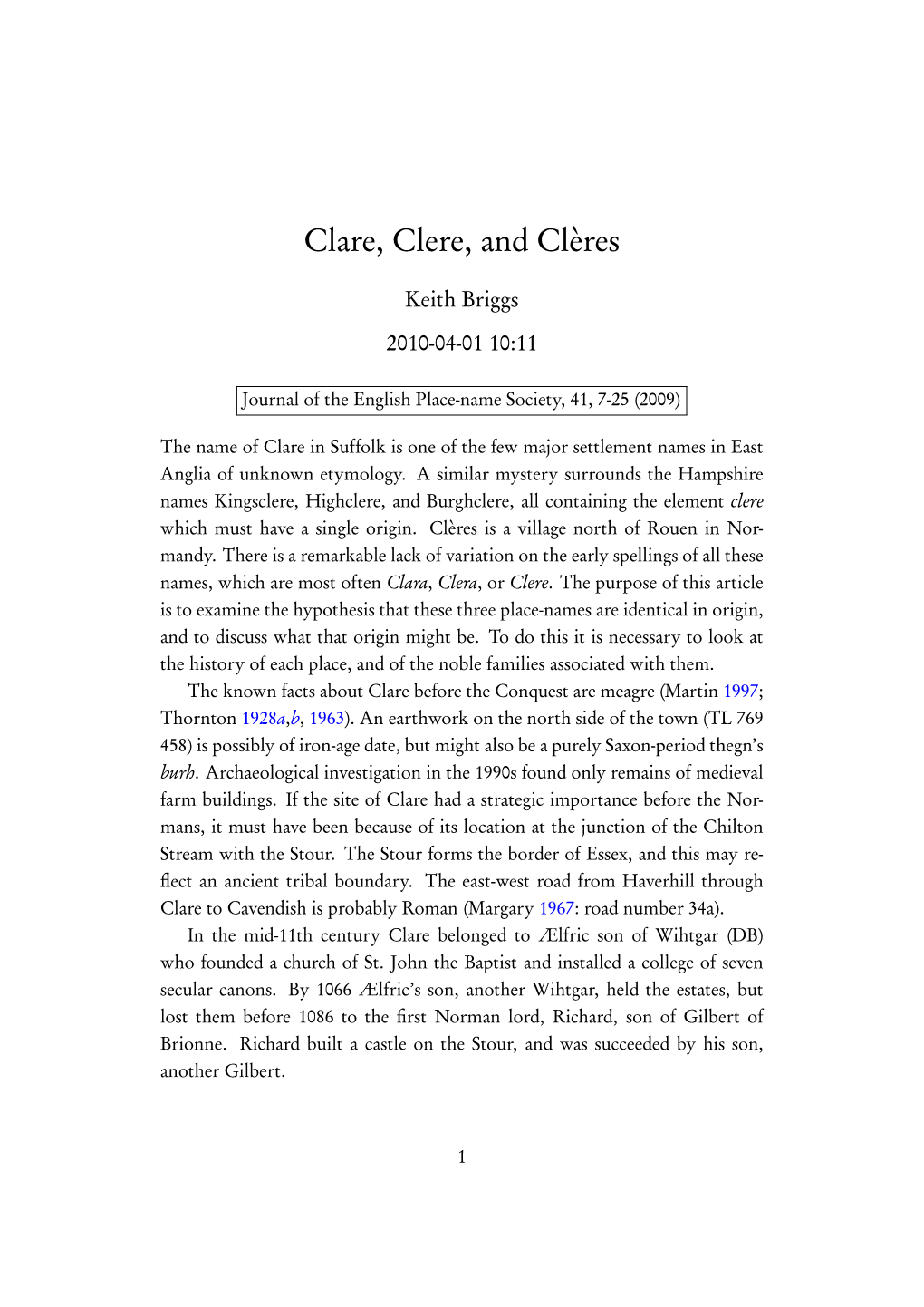 Clare, Clere, and Clères