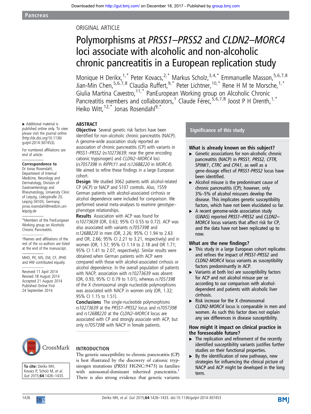 Polymorphisms at PRSS1–PRSS2 and CLDN2–MORC4 Loci Associate