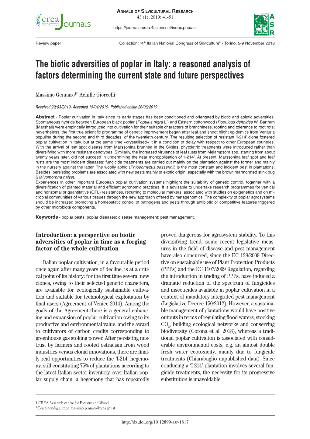 The Biotic Adversities of Poplar in Italy: a Reasoned Analysis of Factors Determining the Current State and Future Perspectives