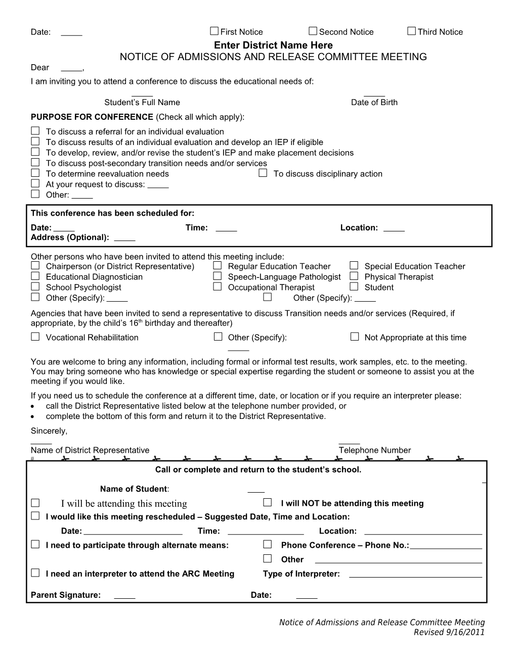 Meeting Notice Blank Form