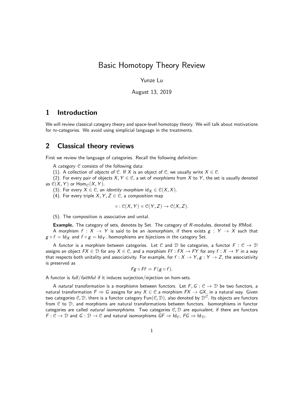 Basic Homotopy Theory Review