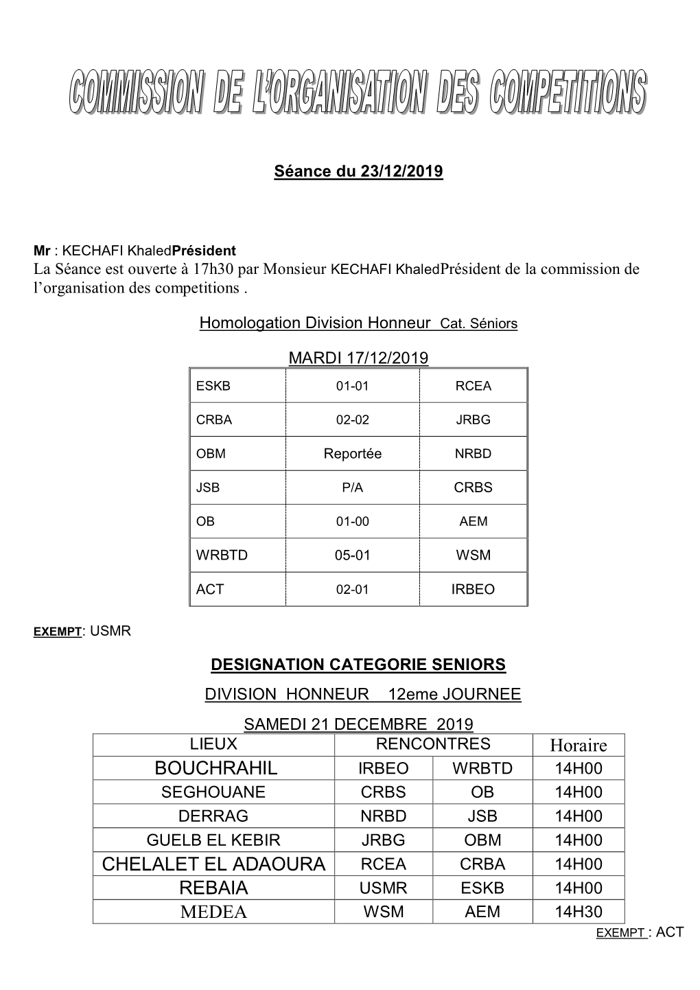 Horaire BOUCHRAHIL CHELALET EL ADAOURA REBAIA MEDEA