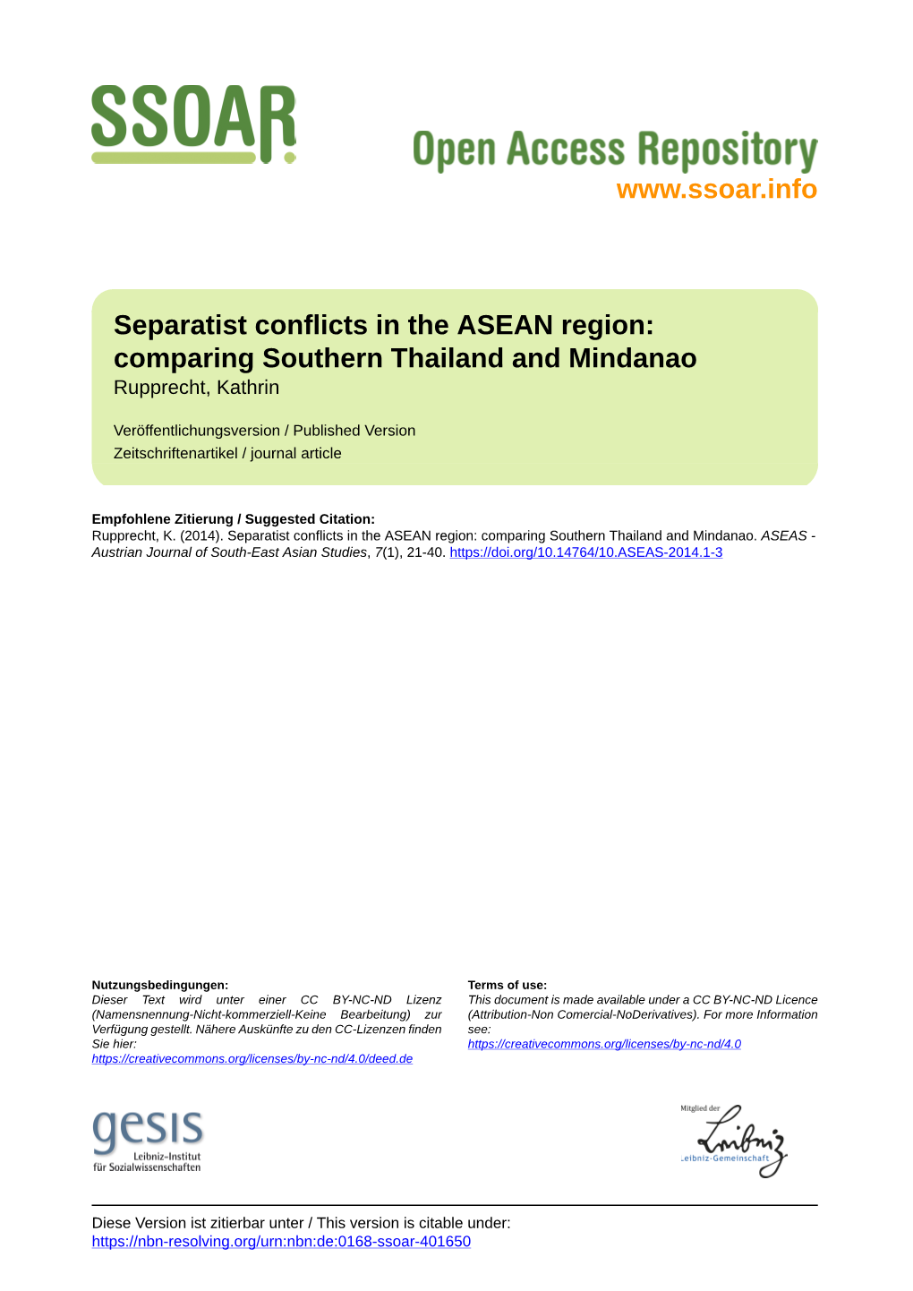 Separatist Conflicts in the ASEAN Region: Comparing