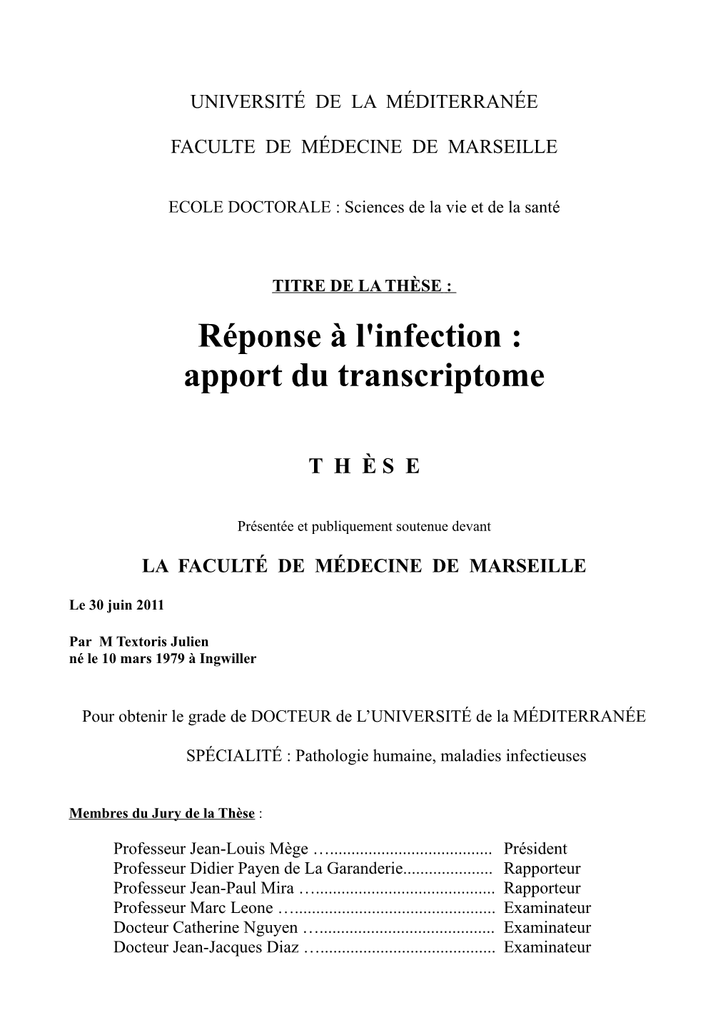 Réponse À L'infection : Apport Du Transcriptome