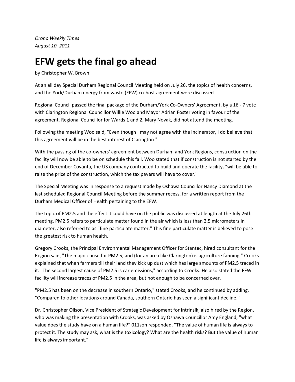 EFW Gets the Final Go Ahead by Christopher W