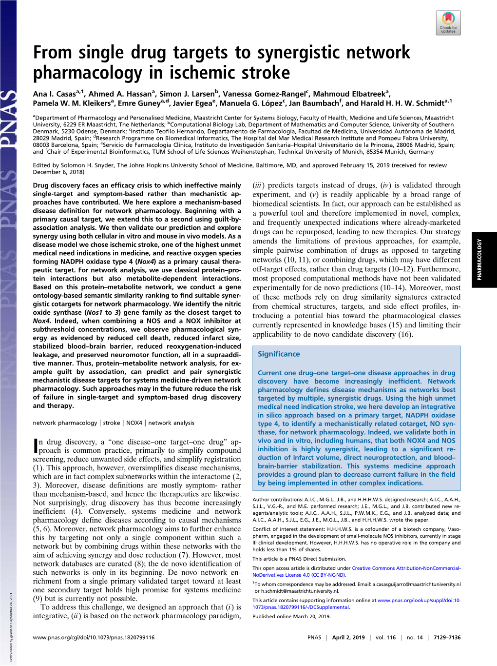 From Single Drug Targets to Synergistic Network Pharmacology in Ischemic Stroke