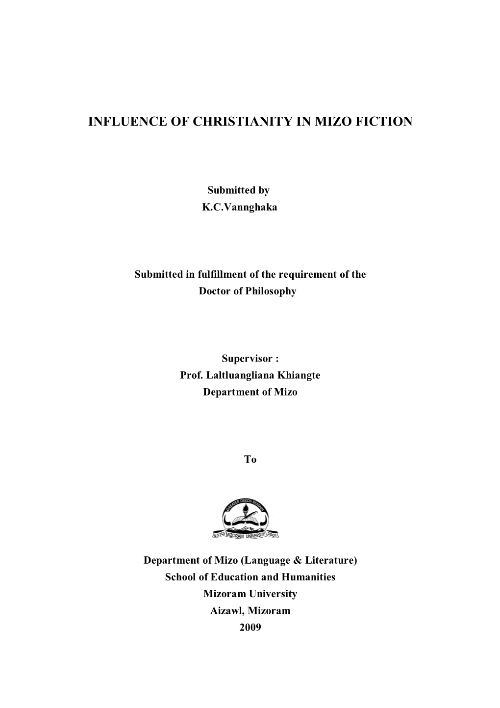 Influence of Christianity in Mizo Fiction