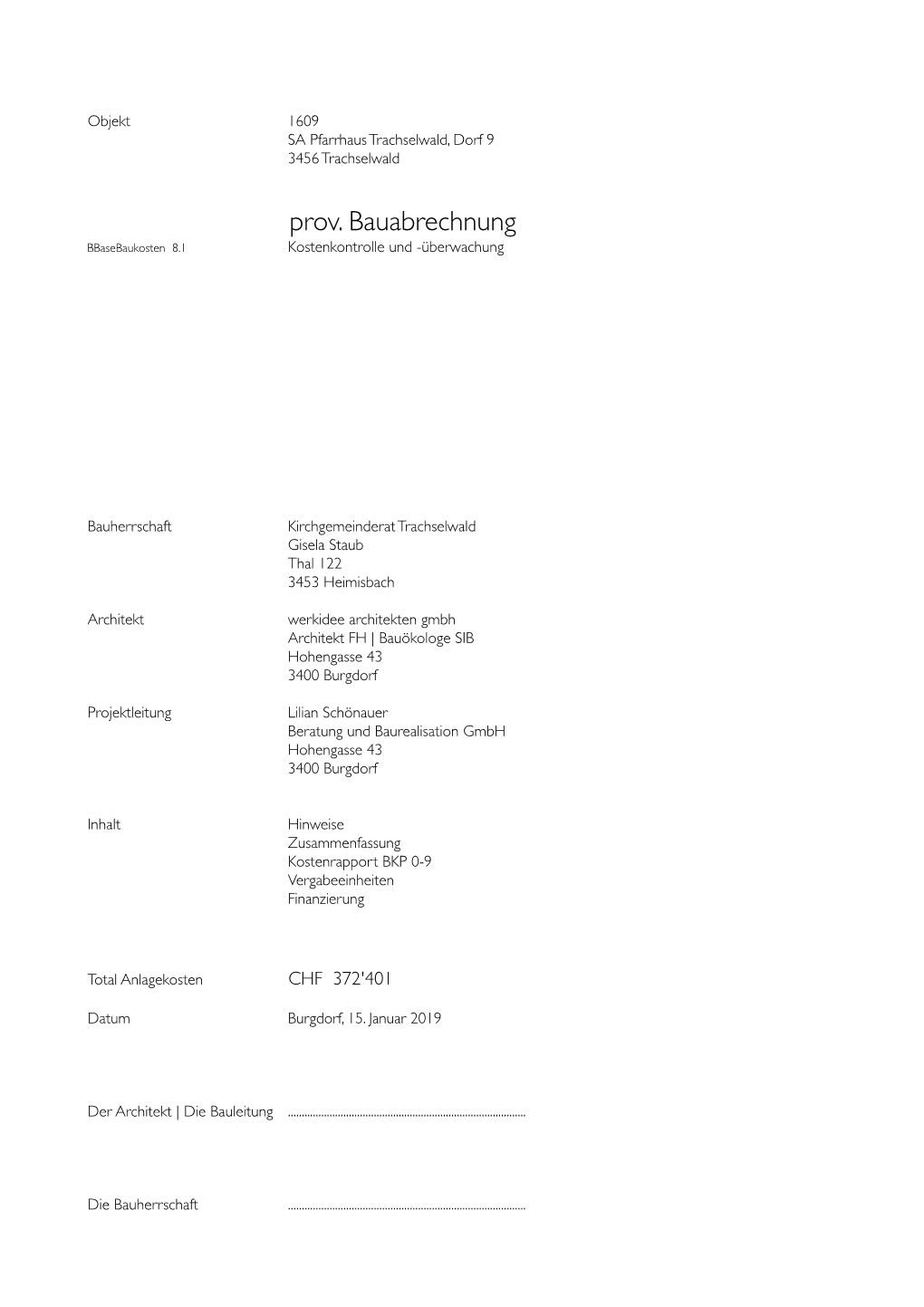 1609 Baubuchhaltung.Xls - 15.01.19 Seite 2 Lilian Schönauer Beratung Und Baurealisation Gmbh, 3400 Burgdorf
