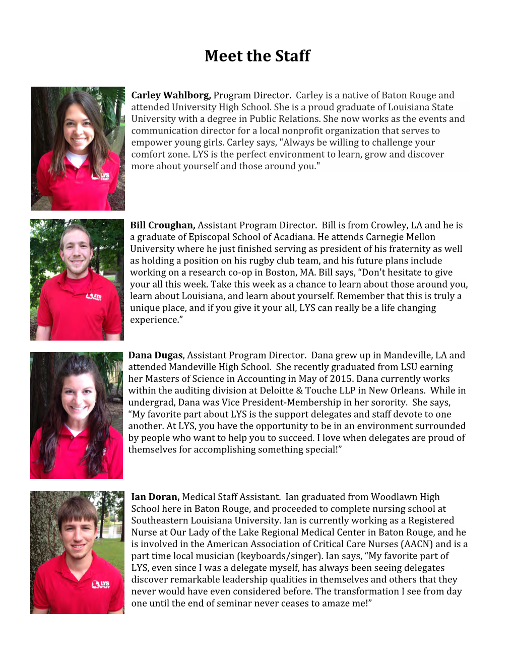 Staff Bios for Delegates 2015