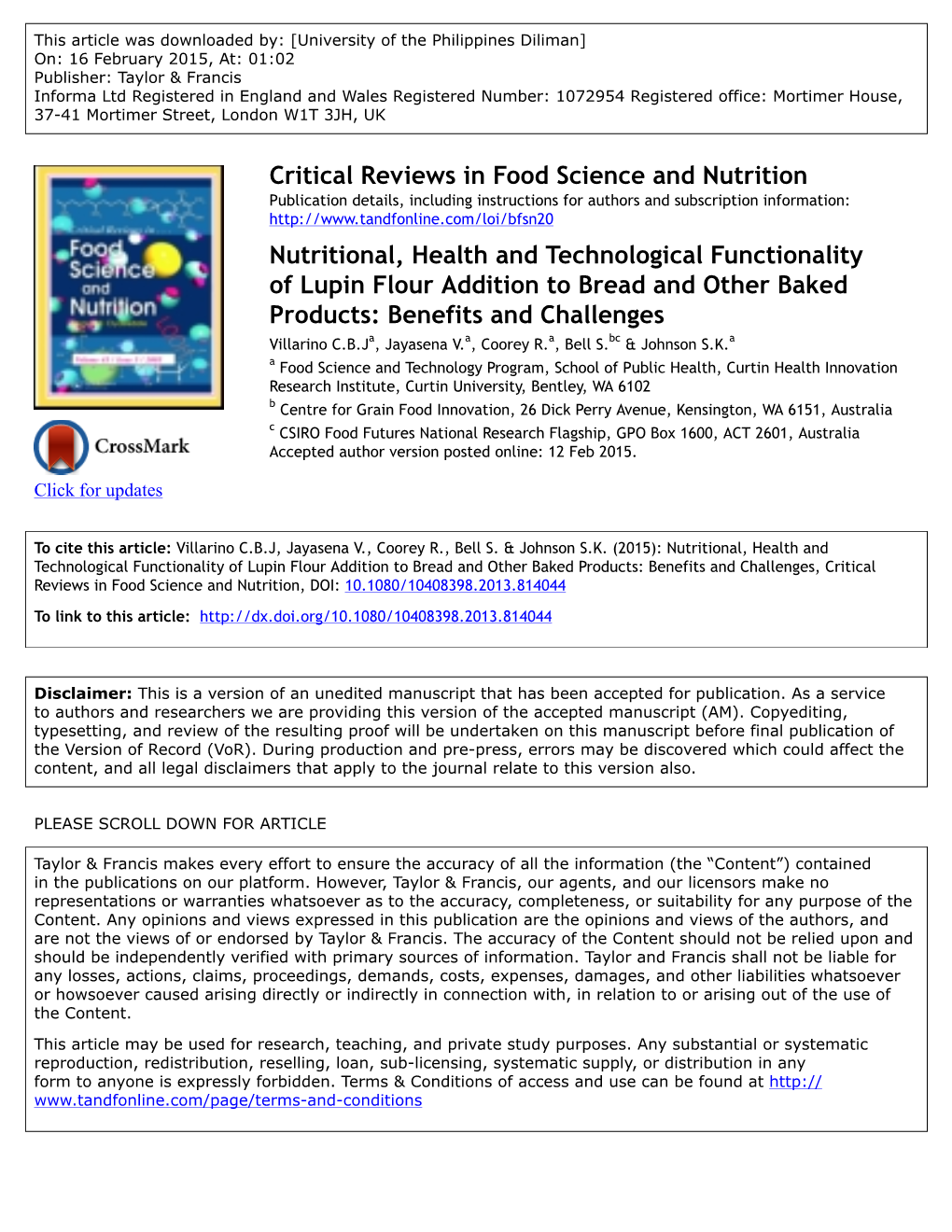 Critical Reviews in Food Science and Nutrition Nutritional, Health And