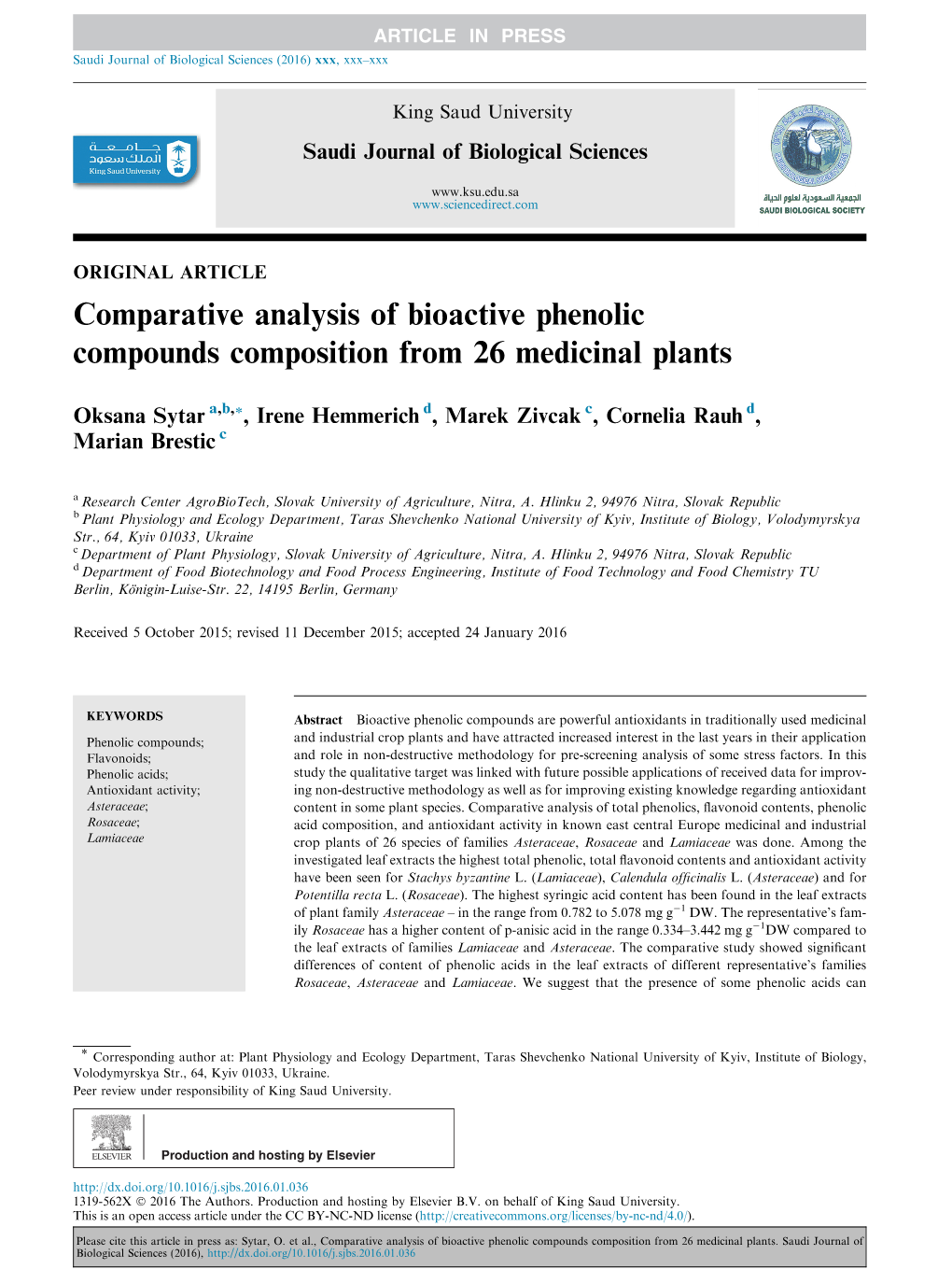 Comparative Analysis of Bioactive Phenolic Compounds Composition from 26 Medicinal Plants