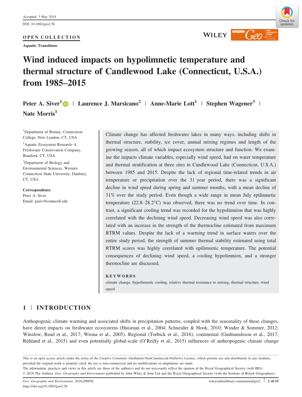 Wind Induced Impacts on Hypolimnetic Temperature and Thermal Structure of Candlewood Lake (Connecticut, U.S.A.) from 1985–2015