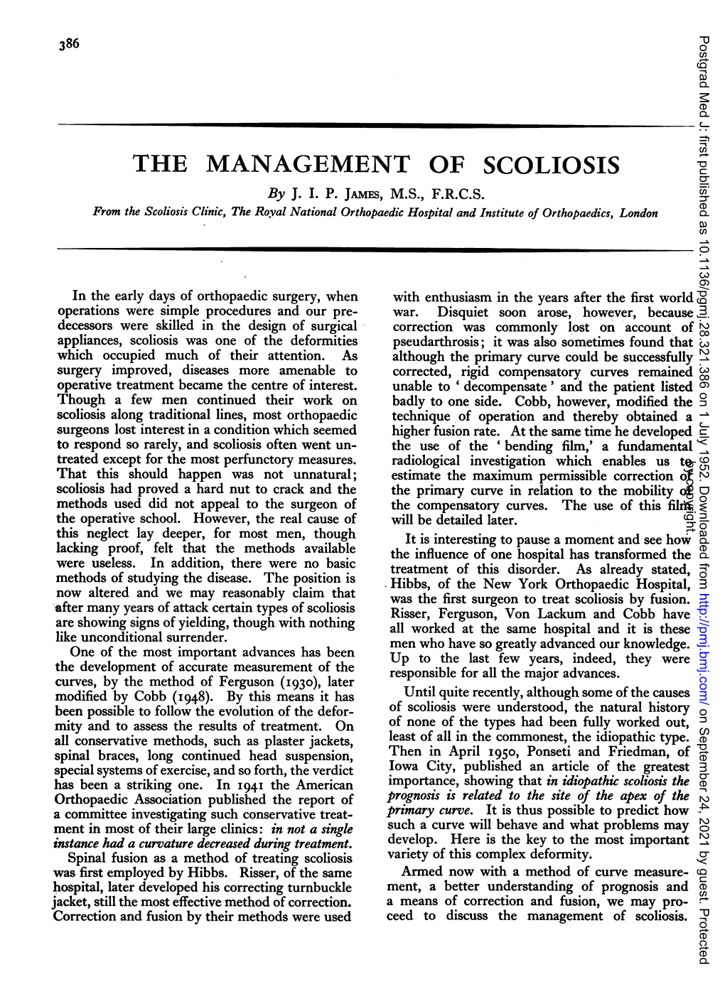 THE MANAGEMENT of SCOLIOSIS by J