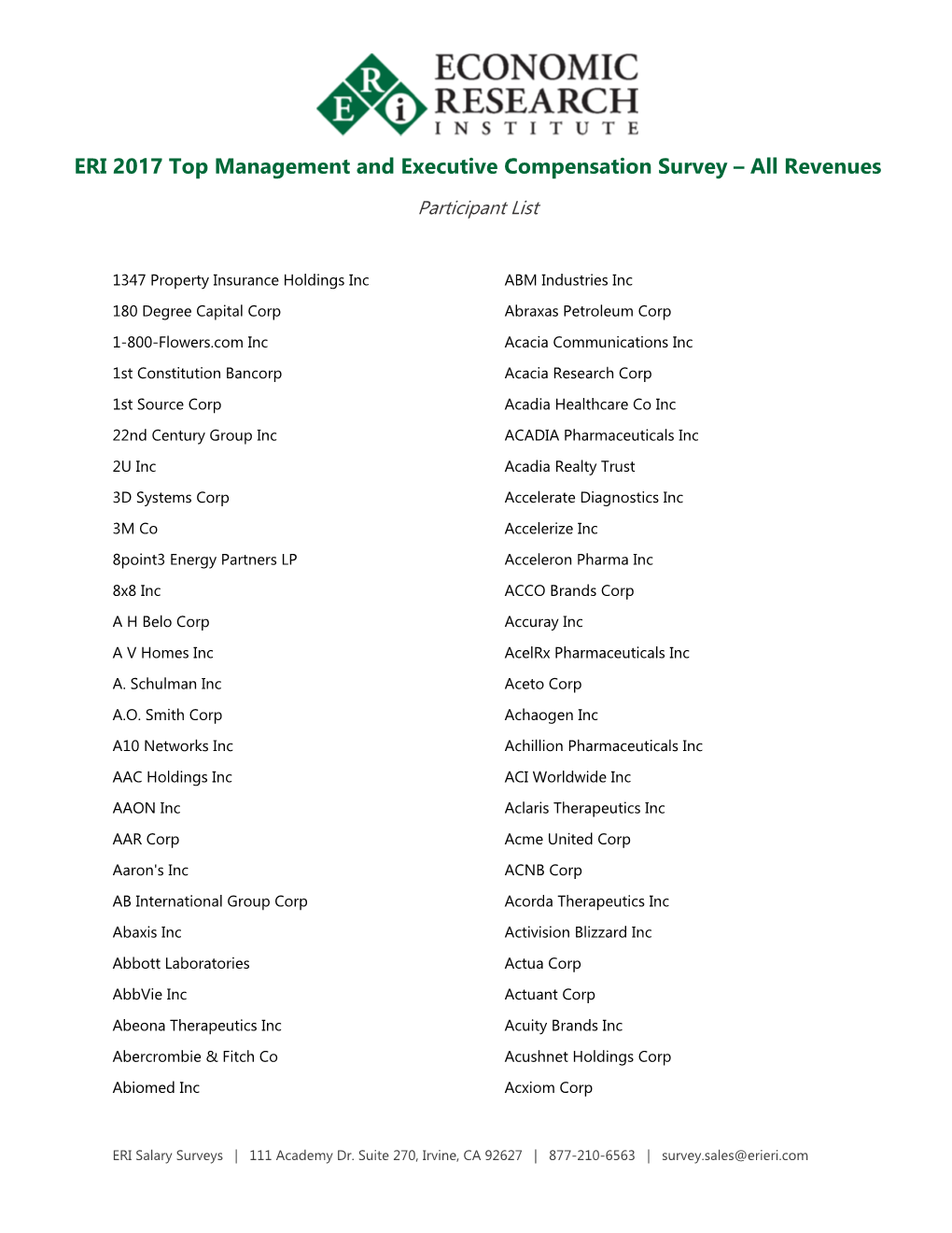 ERI 2017 Top Management and Executive Compensation Survey – All Revenues