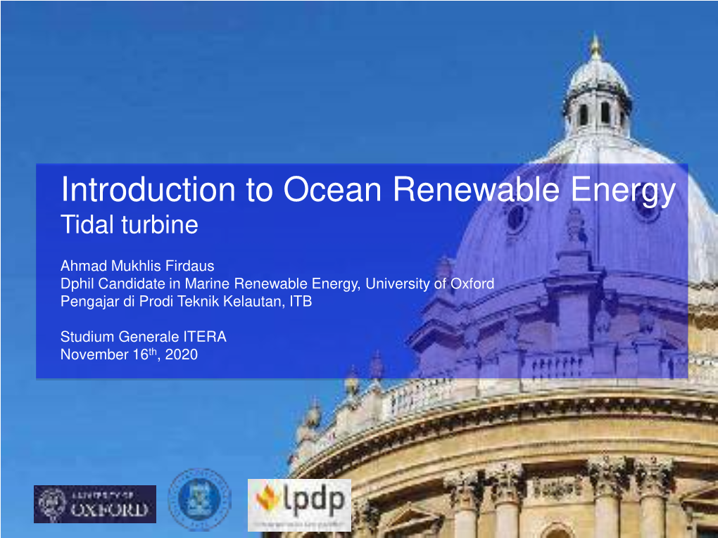 Introduction to Ocean Renewable Energy Tidal Turbine