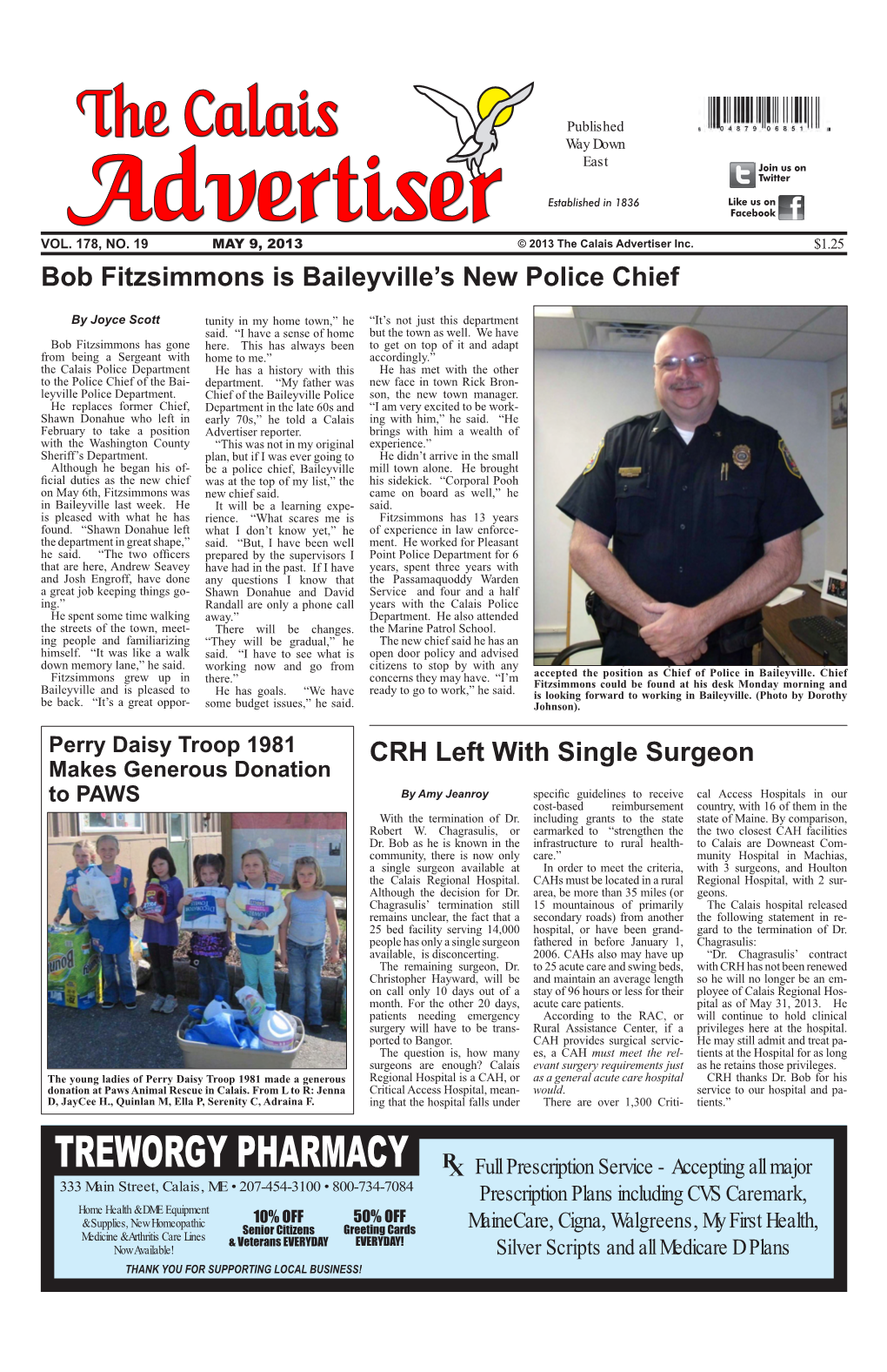 Bob Fitzsimmons Is Baileyville's New Police Chief CRH Left with Single