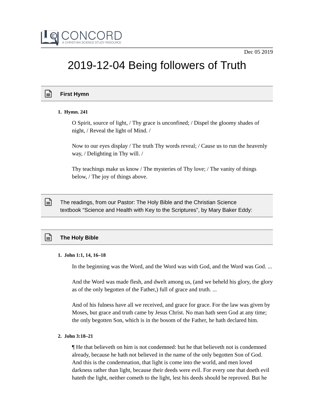 2019-12-04 Being Followers of Truth