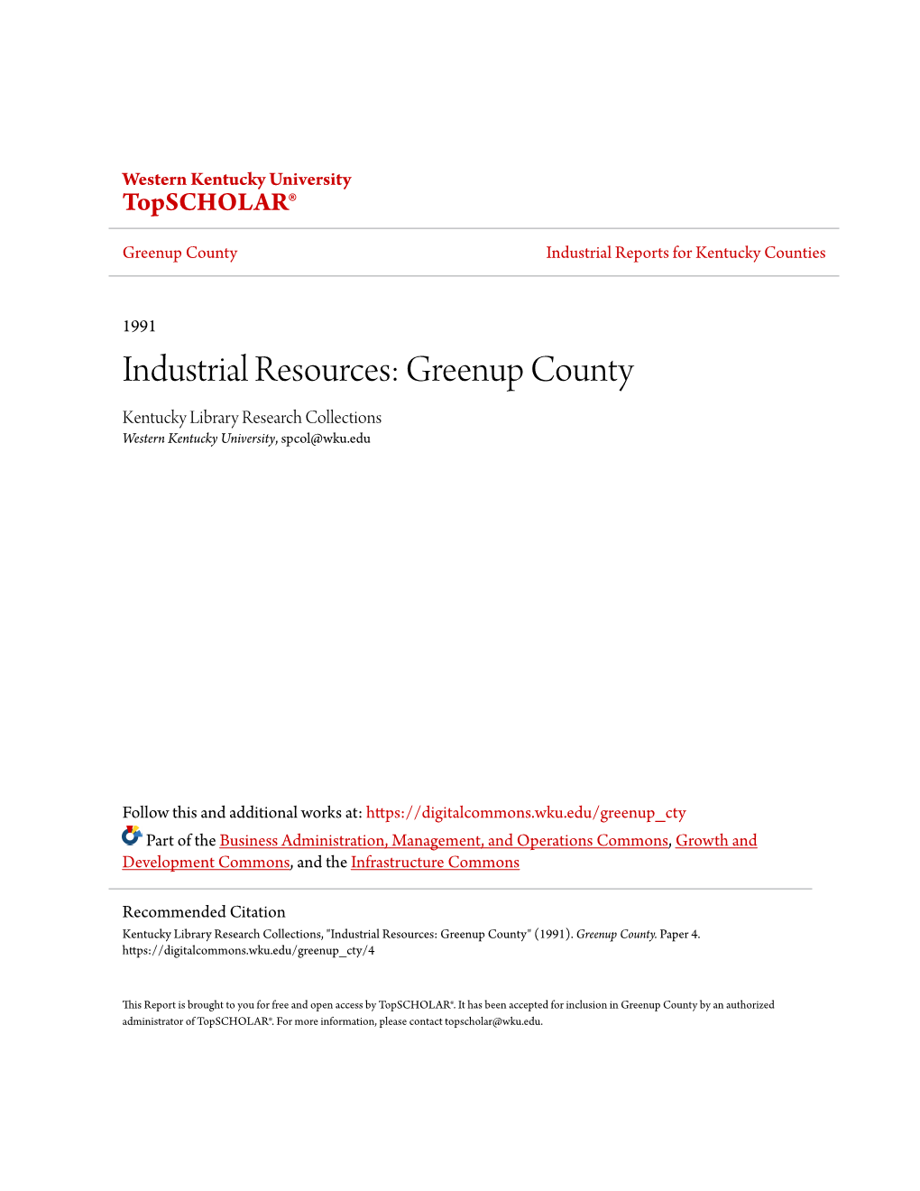 Greenup County Industrial Reports for Kentucky Counties