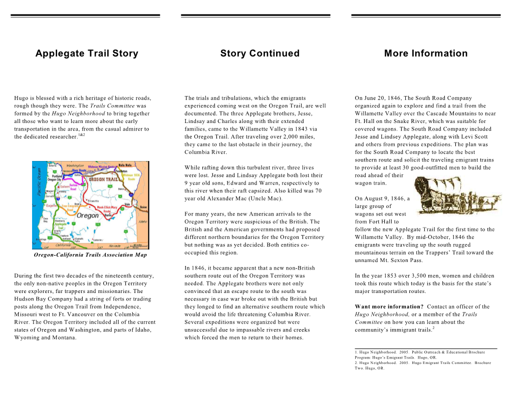 Applegate Trail Story Story Continued More Information