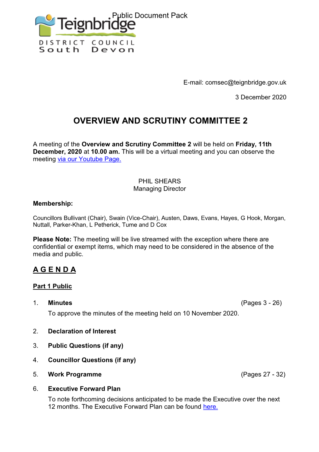 (Public Pack)Agenda Document for Overview and Scrutiny Committee 2