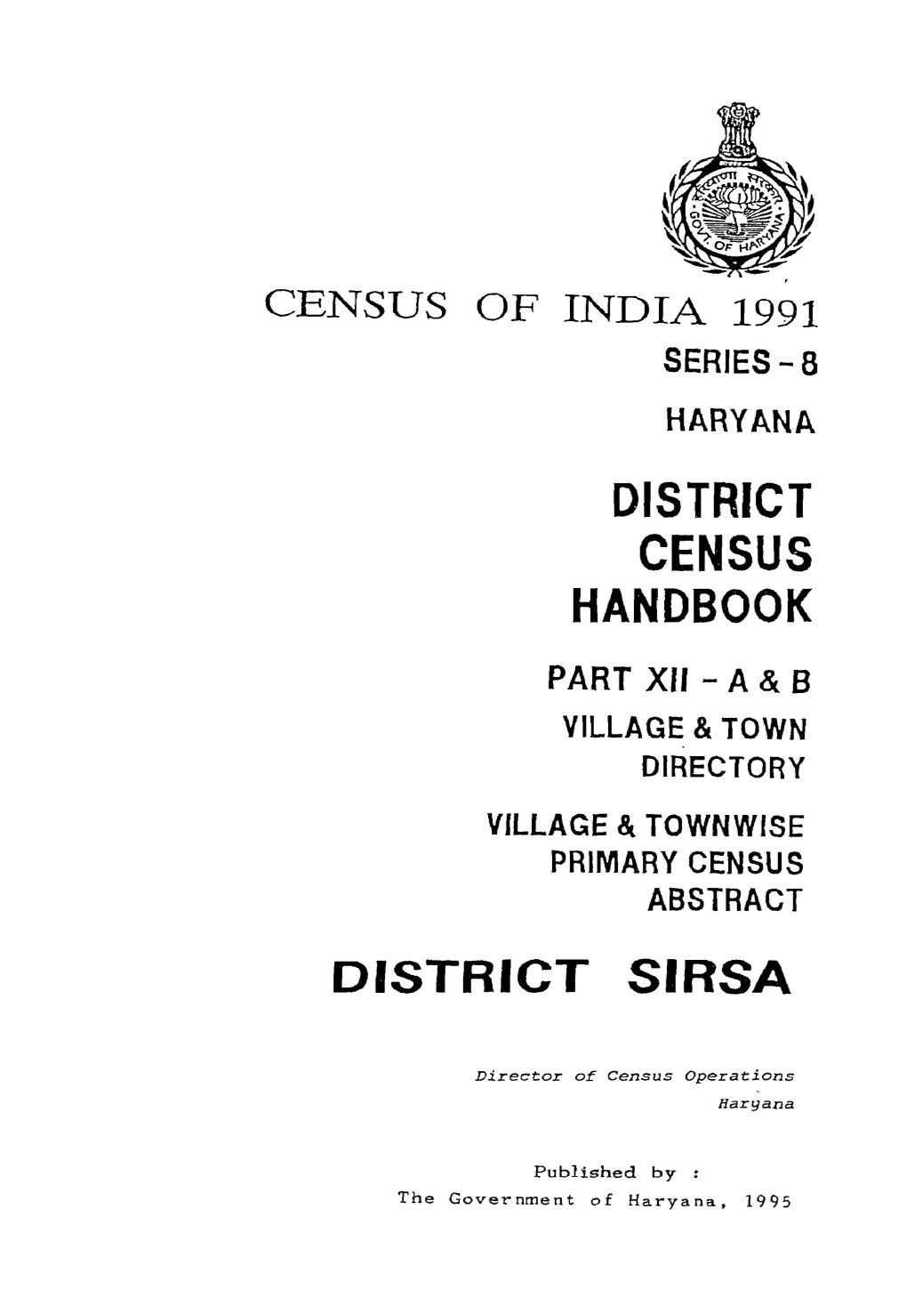 Village & Townwise Primary Census Abstract, Sirsa, Part XII- a & B