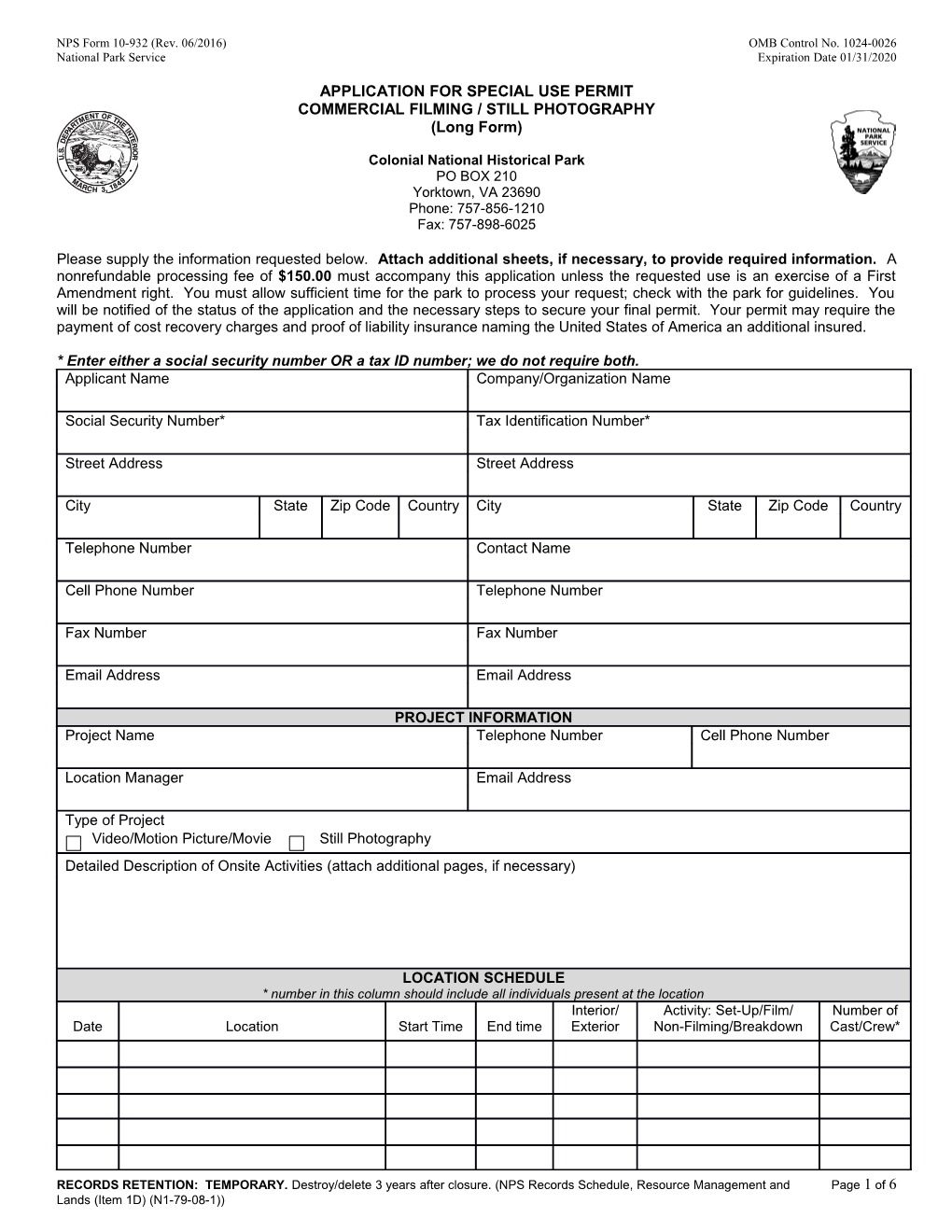 NPS Form 10-932 (Rev. 06/2016) OMB Control No. 1024-0026