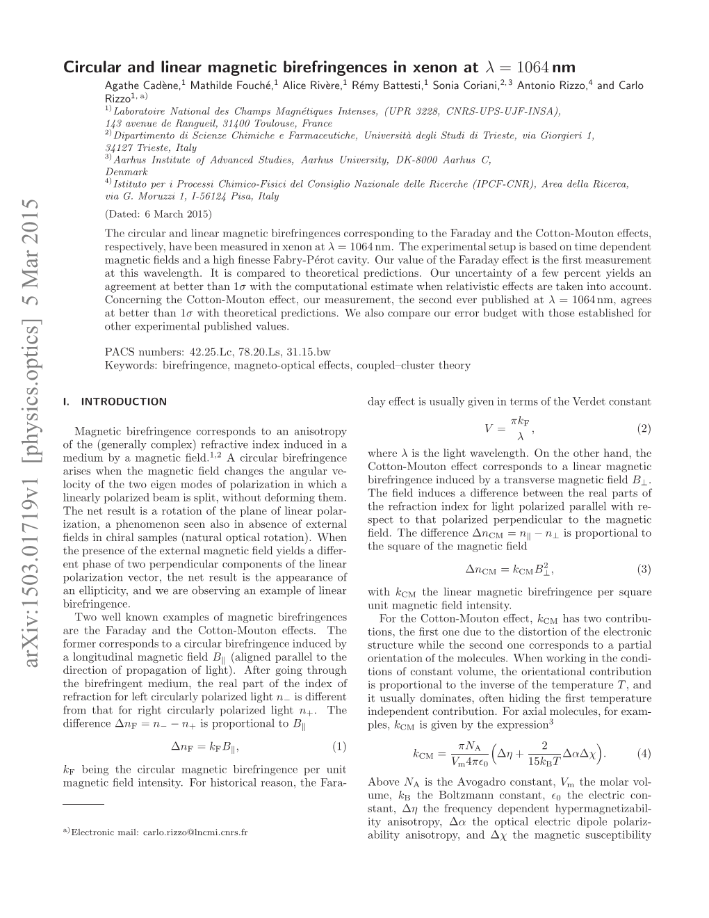 Physics.Optics] 5 Mar 2015 R H Aaa N H Otnmuo ﬀcs the ﬁeld by Magnetic Eﬀects