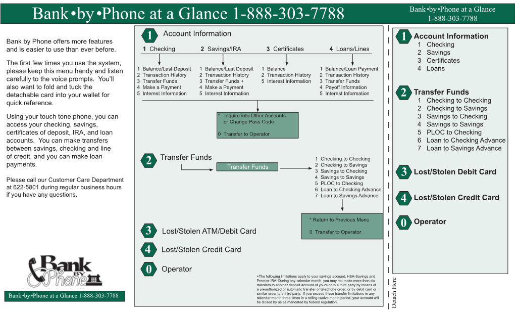 Bank • by • Phone at a Glance 1-888-303-7788