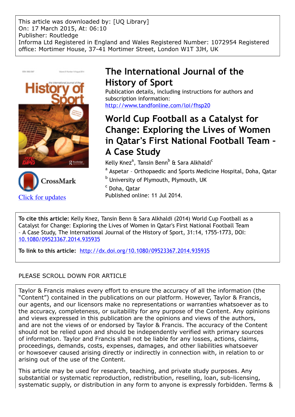 The International Journal of the History of Sport World Cup Football