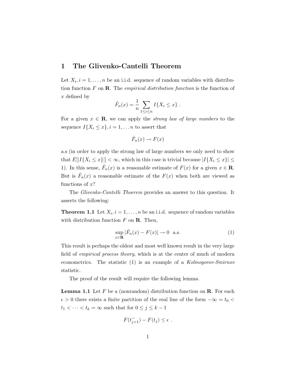 1 the Glivenko-Cantelli Theorem