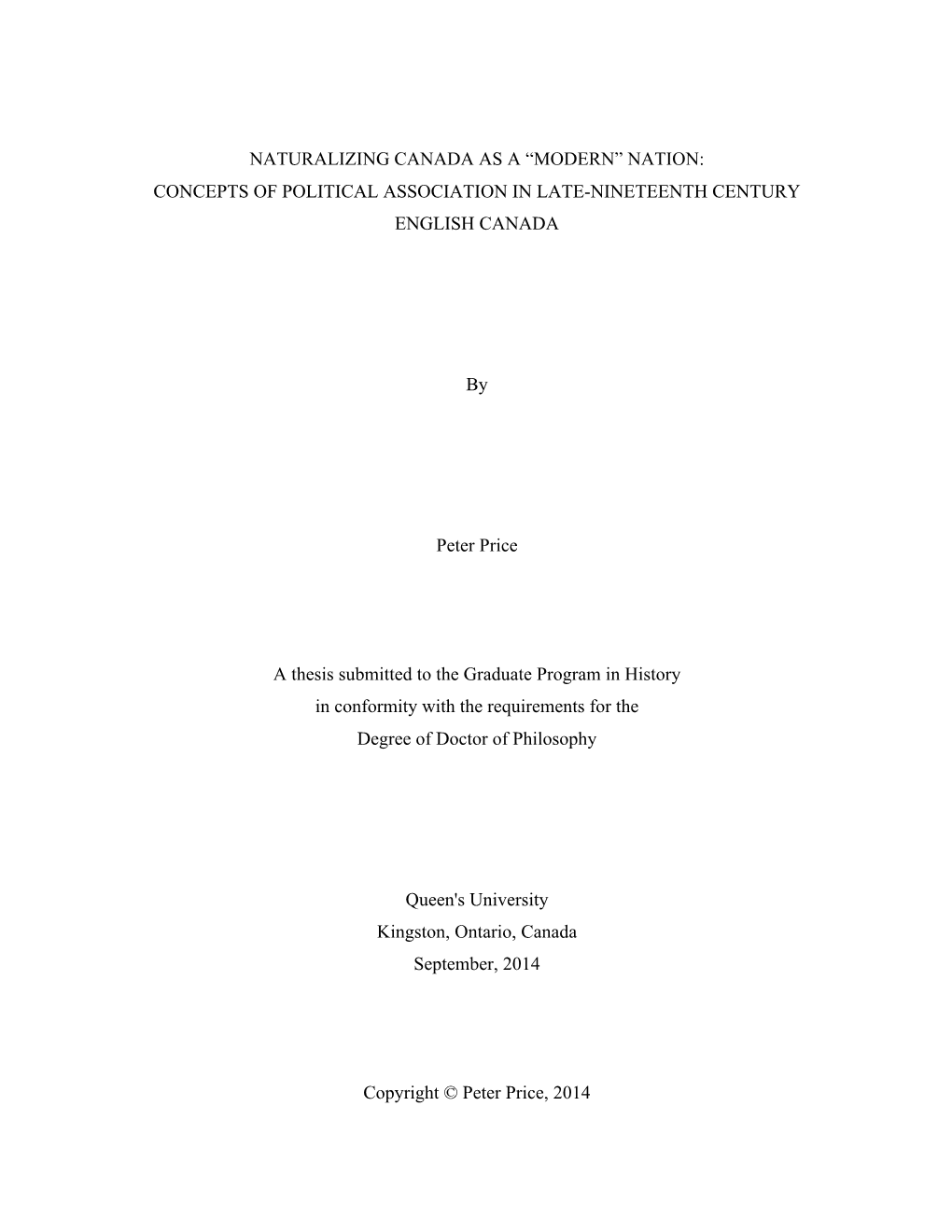 Naturalizing Canada As a “Modern” Nation: Concepts of Political Association in Late-Nineteenth Century English Canada