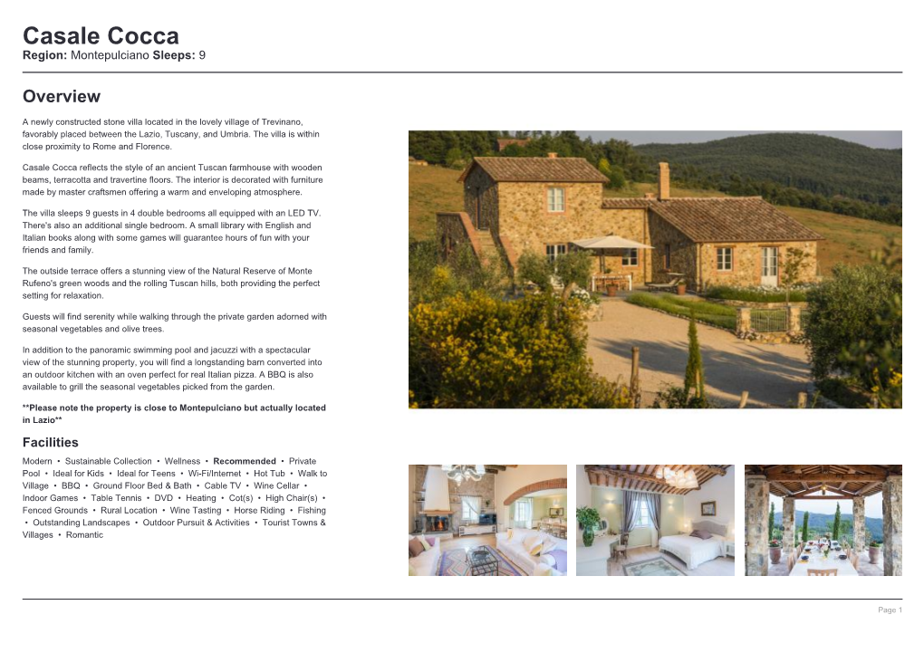 Casale Cocca Region: Montepulciano Sleeps: 9