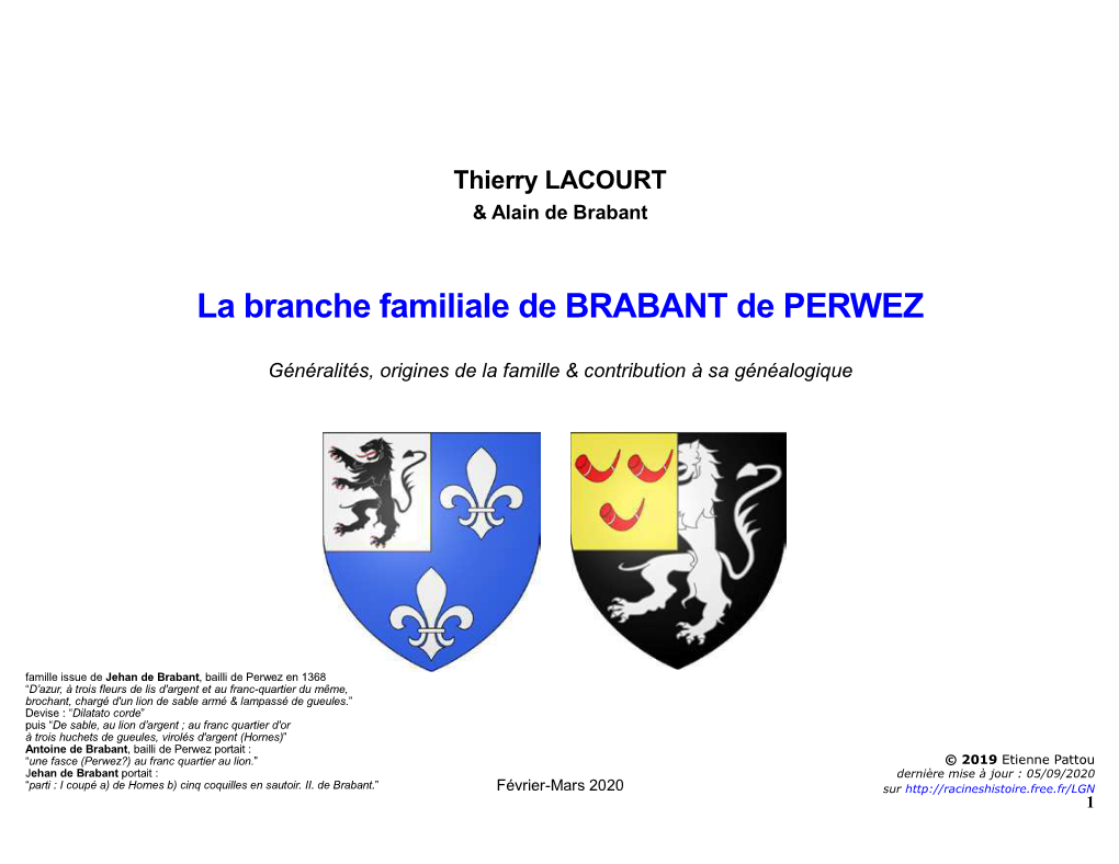 La Branche Familiale De BRABANT De PERWEZ