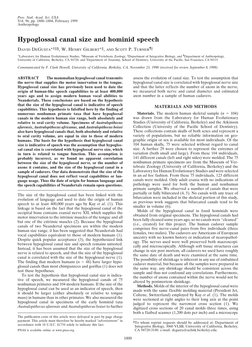 Hypoglossal Canal Size and Hominid Speech