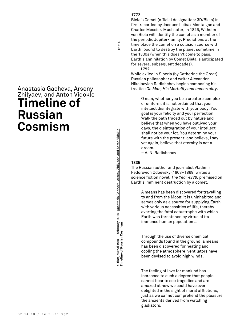 Timeline of Russian Cosmism