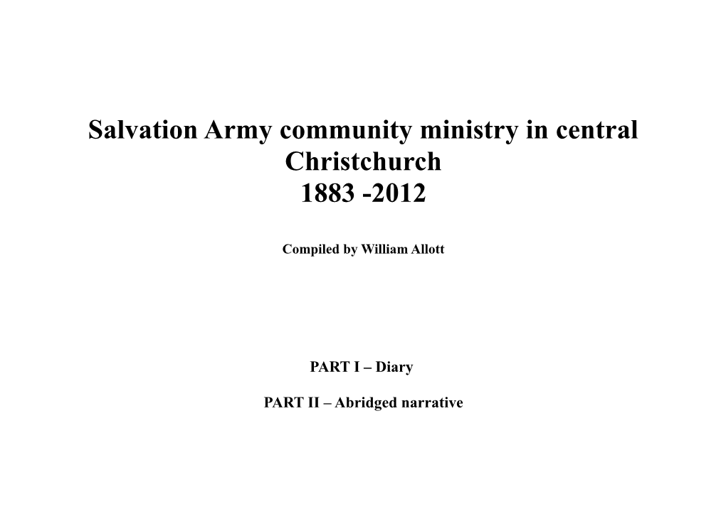 Salvation Army Community Ministry in Central Christchurch 1883 -2012