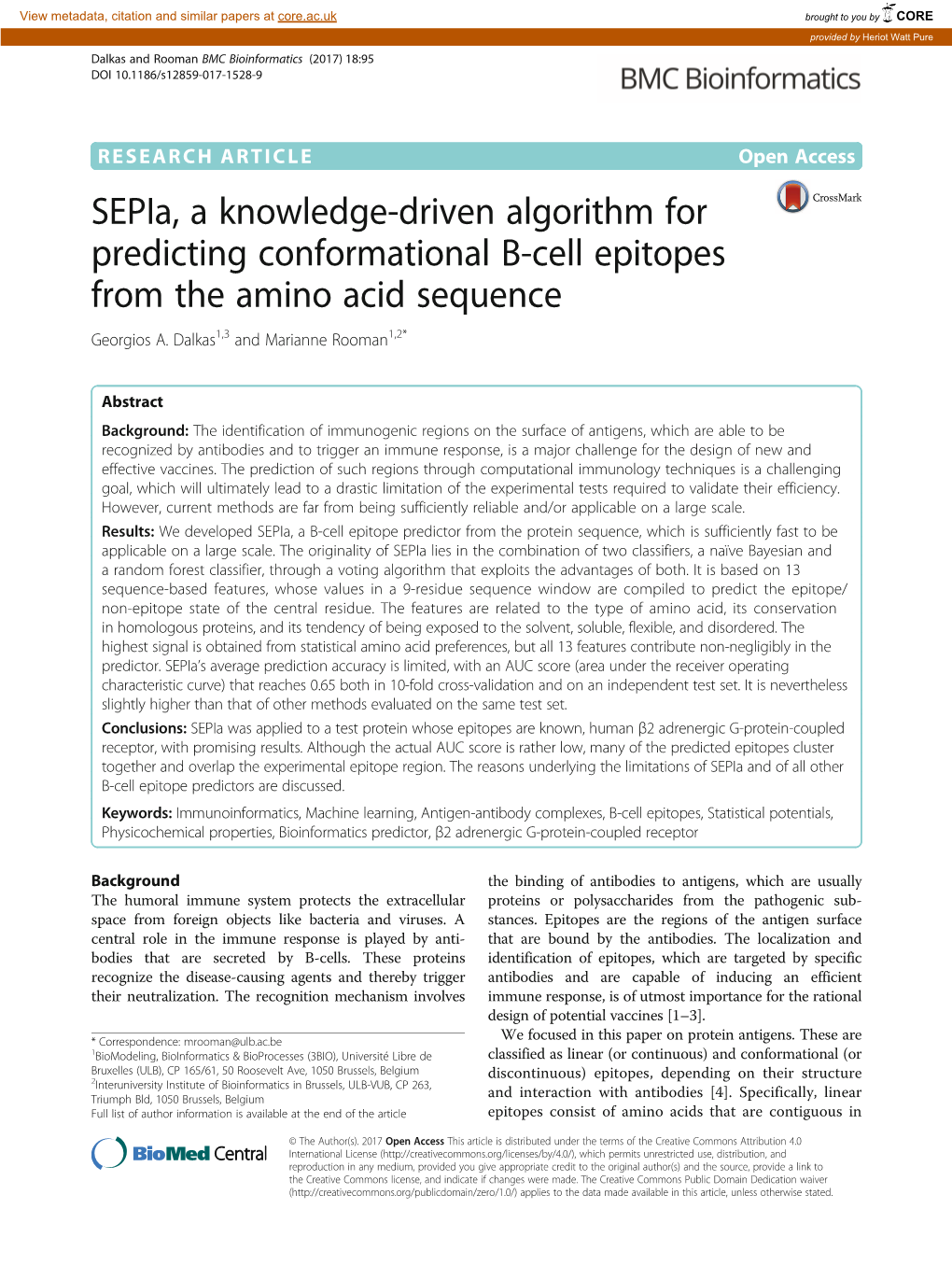 Sepia, a Knowledge-Driven Algorithm for Predicting Conformational B-Cell Epitopes from the Amino Acid Sequence Georgios A