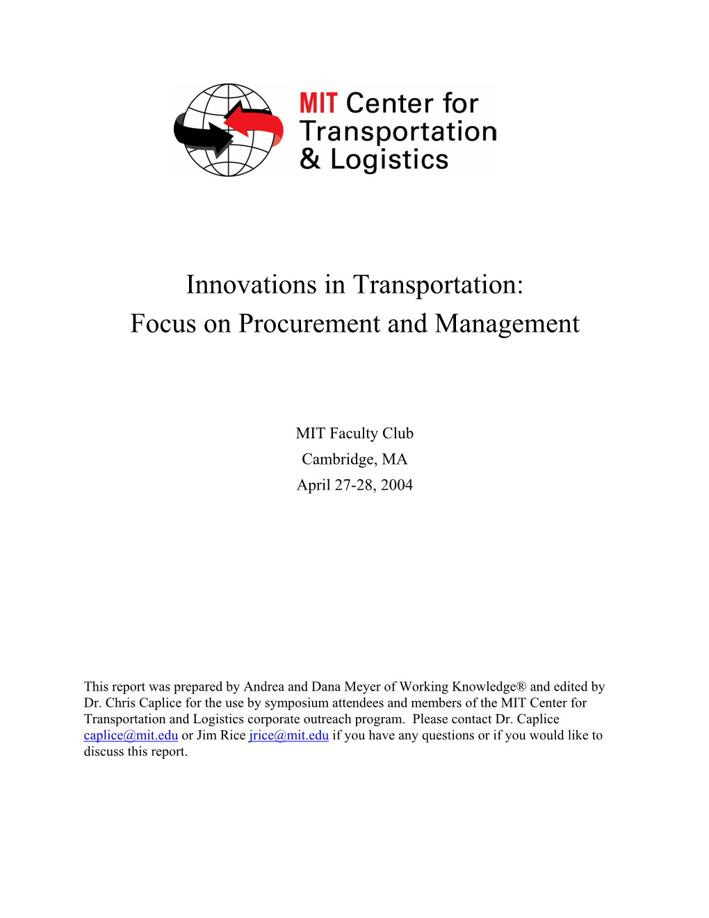 Innovations in Transportation: Focus on Procurement and Management
