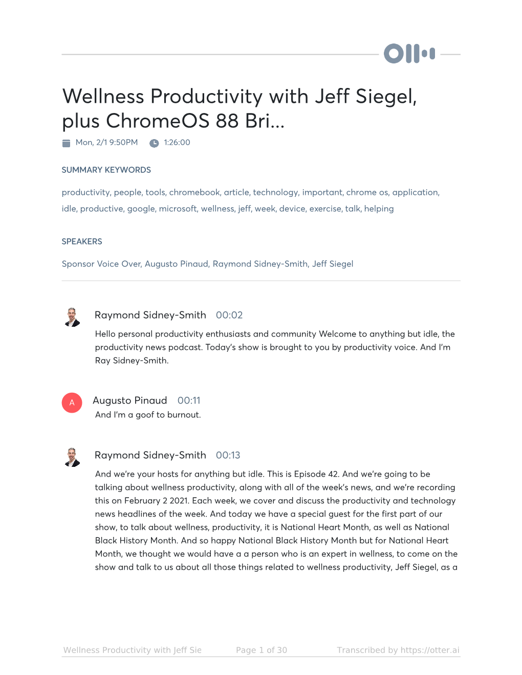 Wellness Productivity with Jeff Siegel, Plus Chromeos 88 Bri... Mon, 2/1 9:50PM 1:26:00