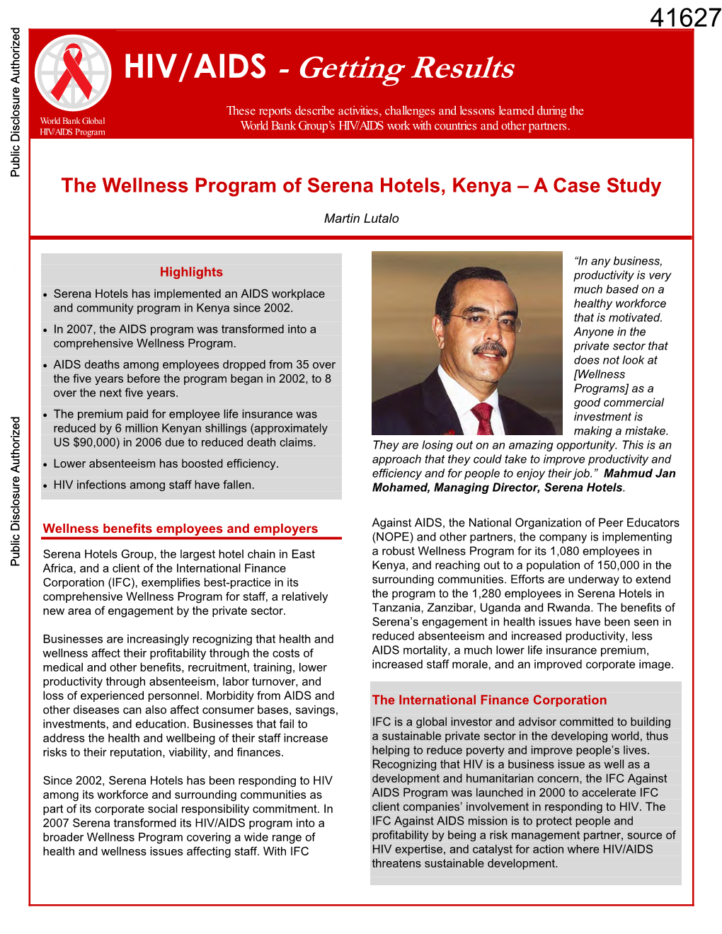 The Wellness Program of Serena Hotels, Kenya – a Case Study