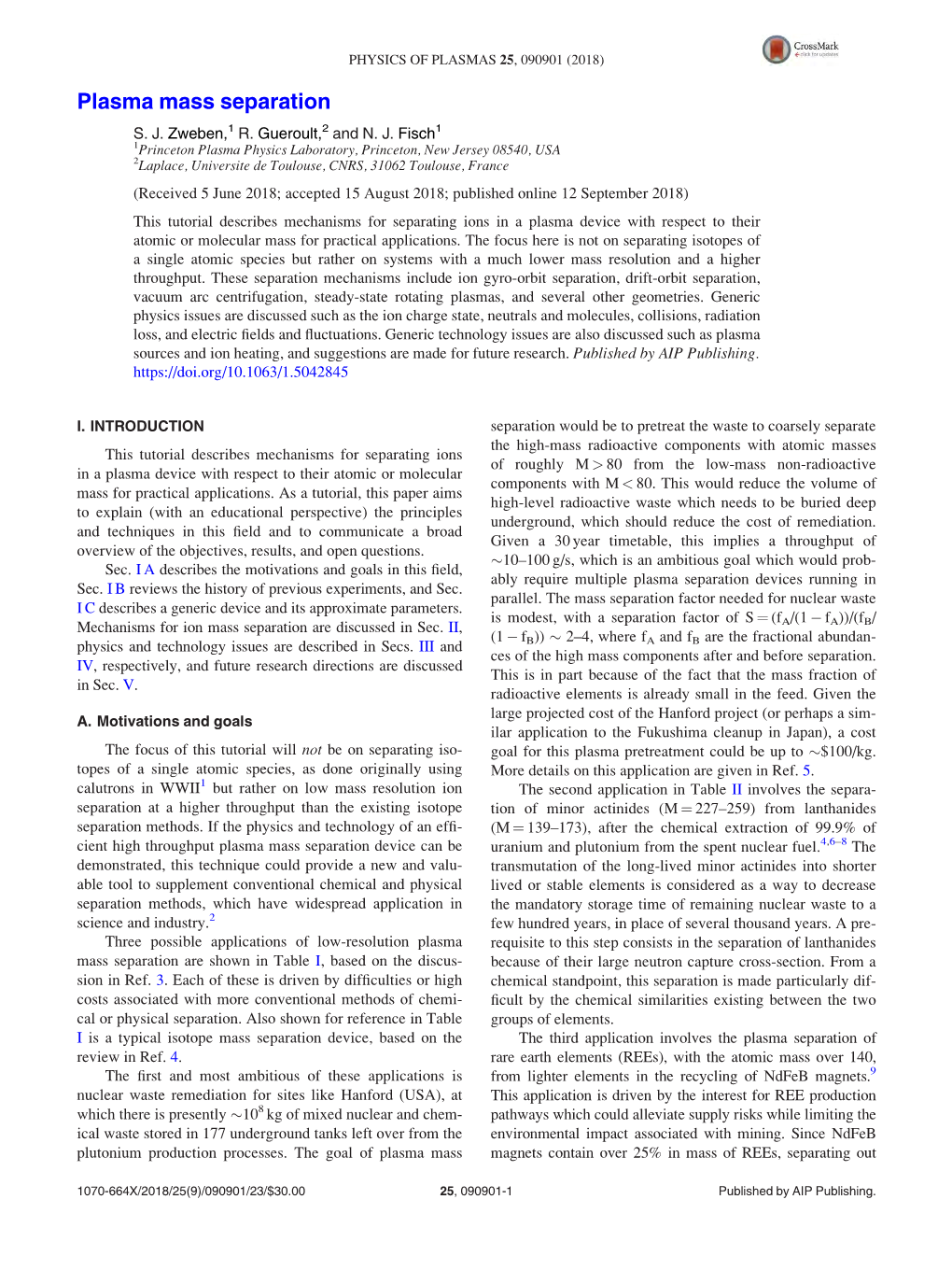 Plasma Mass Separation S