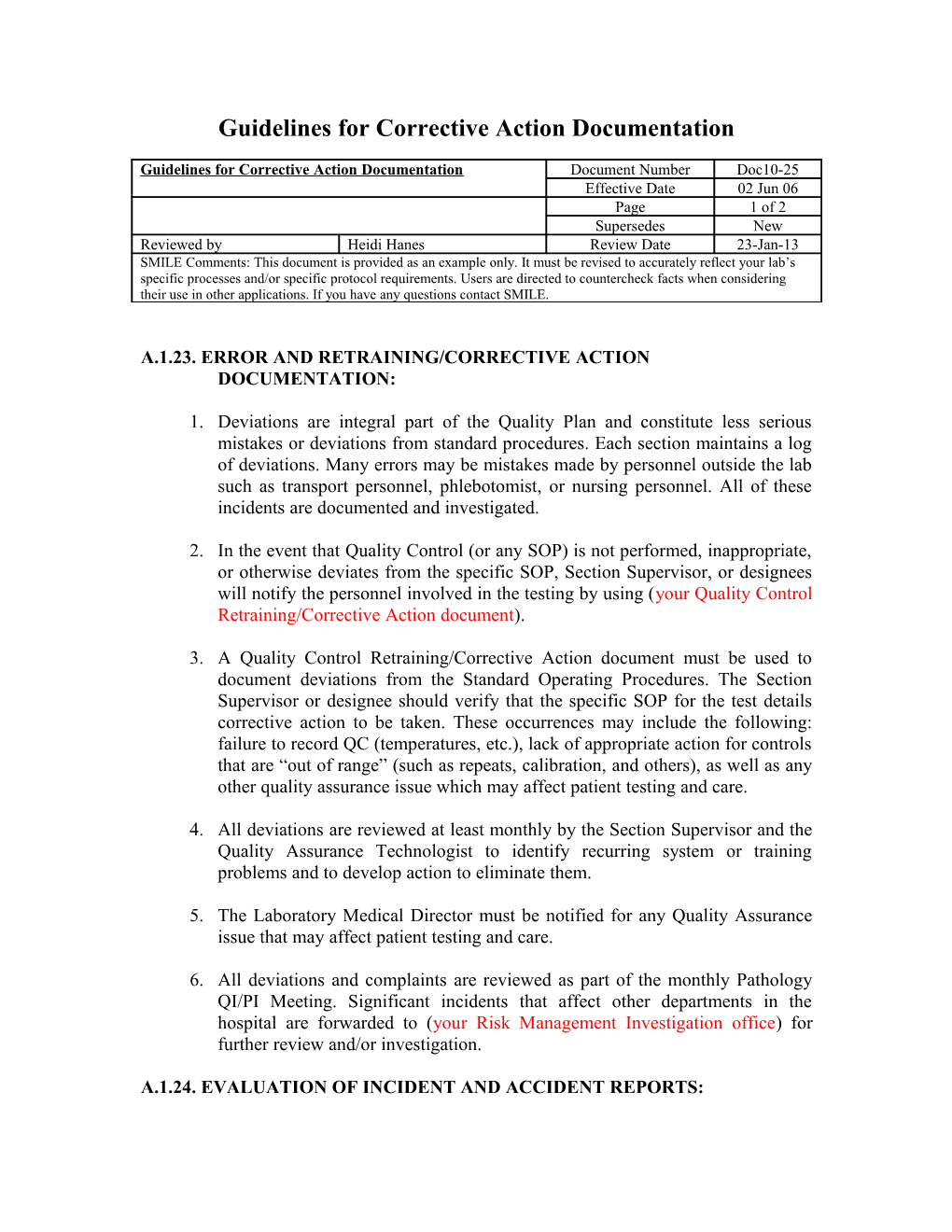 Corrective Action Examples