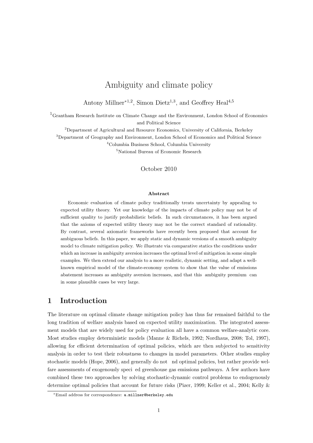 Ambiguity and Climate Policy