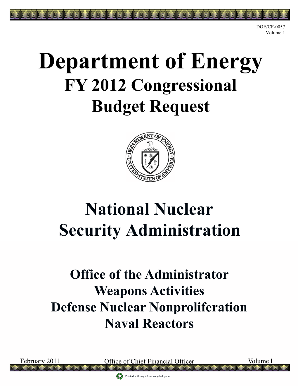 Department of Energy FY 2012 Congressional Budget Request