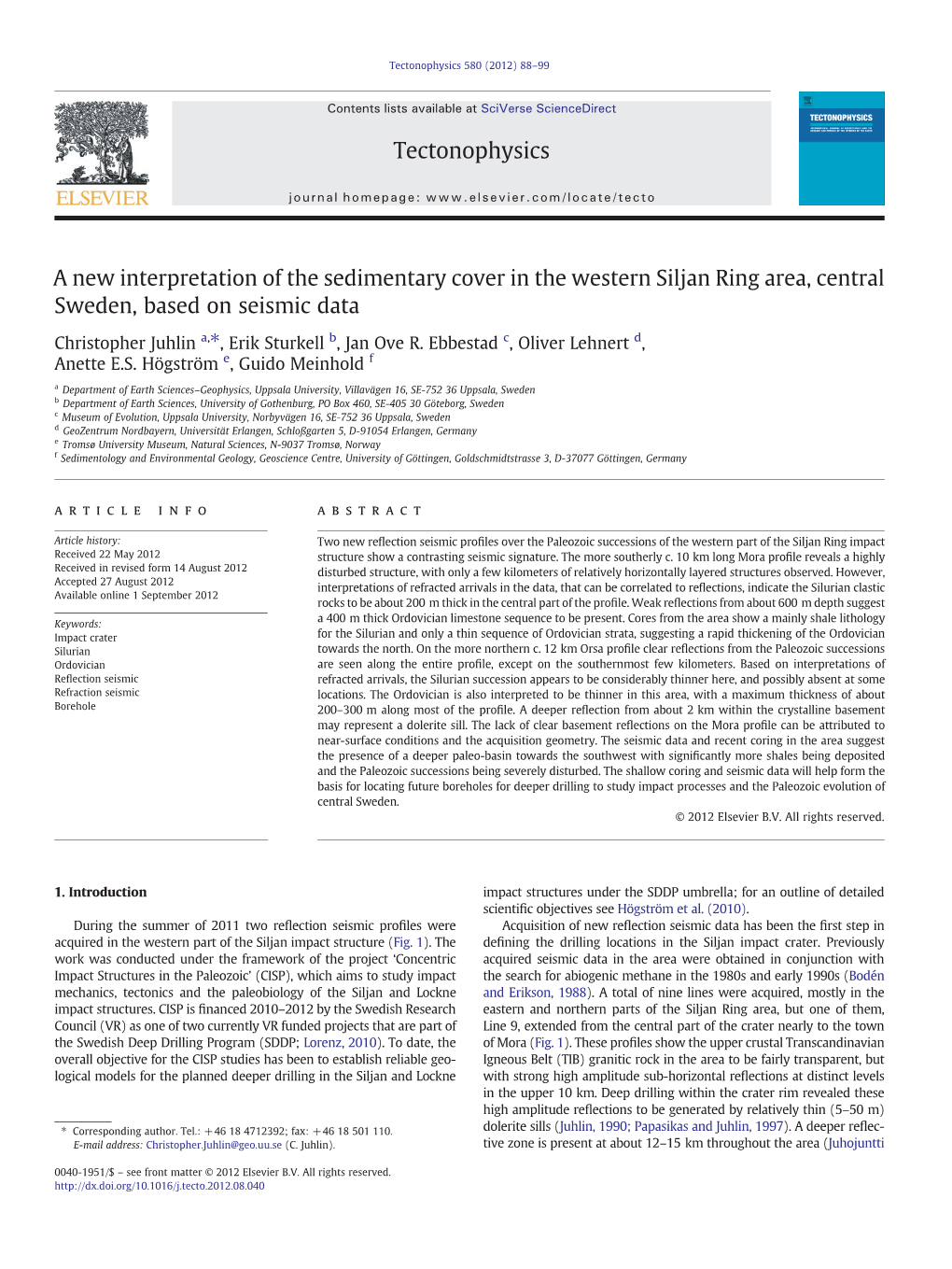 A New Interpretation of the Sedimentary Cover in the Western Siljan Ring Area, Central Sweden, Based on Seismic Data