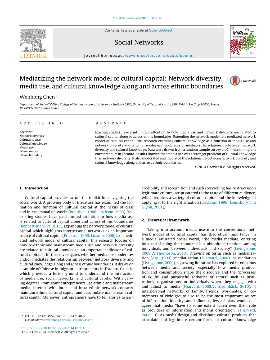 Mediatizing the Network Model of Cultural Capital: Network Diversity