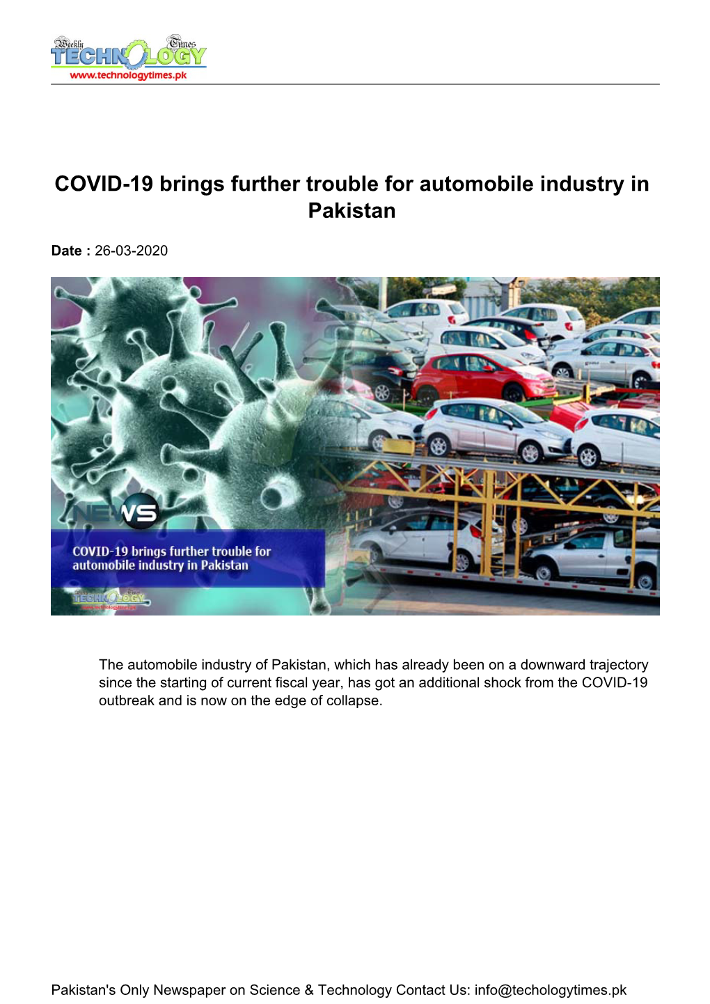 COVID-19 Brings Further Trouble for Automobile Industry in Pakistan