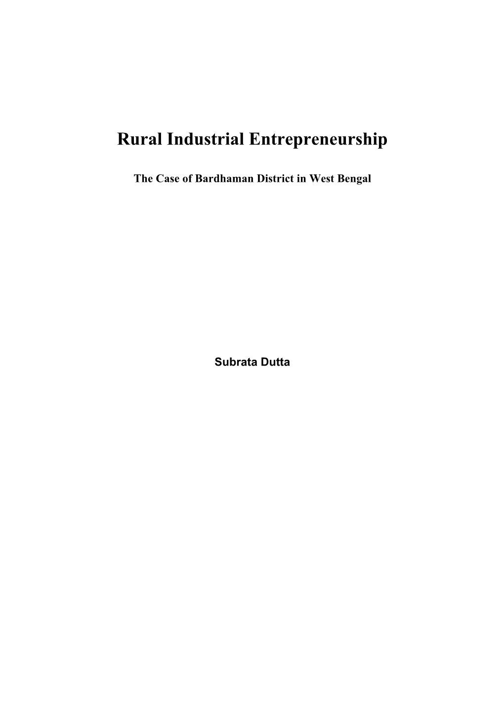 Rural Industrial Entrepreneurship
