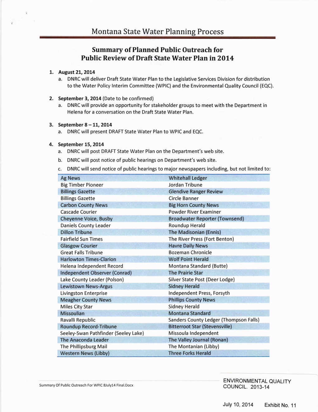 Montana State Water Planning Process